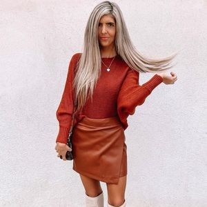 ribbed batwing sweater - rust